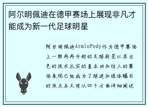 阿尔明佩迪在德甲赛场上展现非凡才能成为新一代足球明星